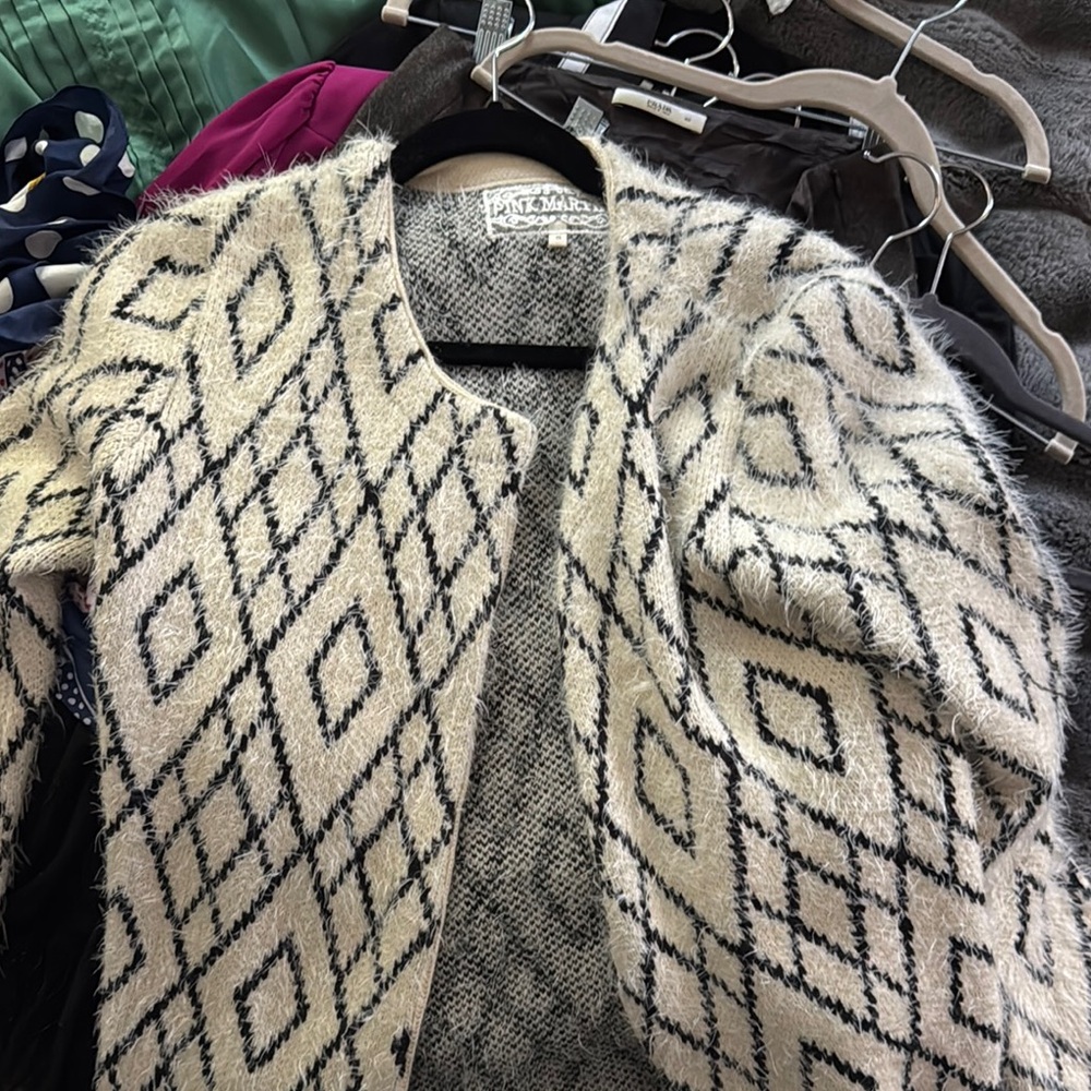 Pink Martini Black and Cream Geometric Cardigan Sweater